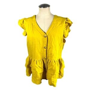 NWT Hayden Yellow Ruffled Peplum Blouse with Notched Collar Size 1XL